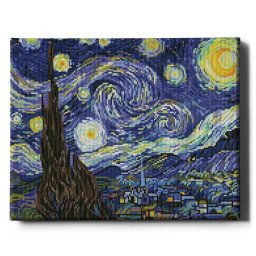 Set goblen cu diamante, cu sasiu, Noapte instelata - van Gogh, 40x50 cm
