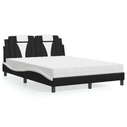 Pat cu saltea, negru si alb, 140x200 cm, piele ecologica GartenMobel Dekor