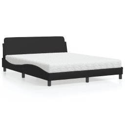 Pat cu saltea, negru, 160x200 cm, piele ecologica GartenMobel Dekor