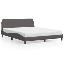 Pat cu saltea, gri, 160x200 cm, piele ecologica GartenMobel Dekor