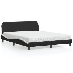 Pat cu saltea, negru si alb, 160x200 cm, piele ecologica GartenMobel Dekor