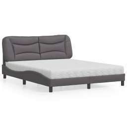 Pat cu saltea, gri, 160x200 cm, piele ecologica GartenMobel Dekor