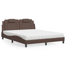 Pat cu saltea, maro, 160x200 cm, piele ecologica GartenMobel Dekor