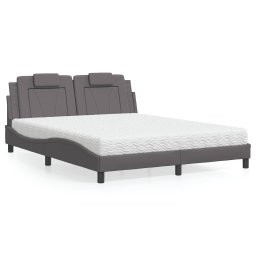 Pat cu saltea, gri, 160x200 cm, piele ecologica GartenMobel Dekor