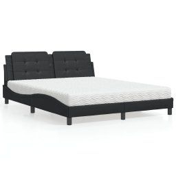 Pat cu saltea, negru, 160x200 cm, piele ecologica GartenMobel Dekor