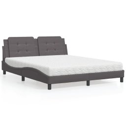 Pat cu saltea, gri, 160x200 cm, piele ecologica GartenMobel Dekor