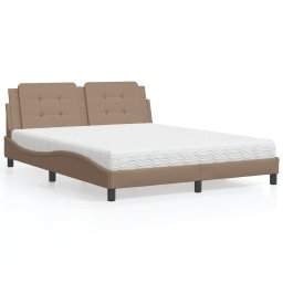Pat cu saltea, cappuccino, 160x200cm piele ecologica GartenMobel Dekor