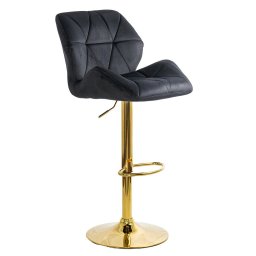 Scaun de bar negru, modern, din catifea, cu baza aurie ABS 148