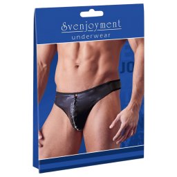Svenjoyment - tanga bărbați lucioasă cu fermoar și strasuri - negru - M