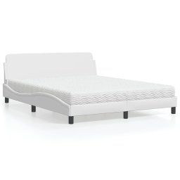 Pat cu saltea, alb, 160x200 cm, piele ecologica GartenMobel Dekor