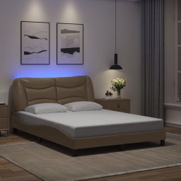 Cadru de pat lumini LED, cappuccino, 140x190 cm piele ecologica GartenMobel Dekor