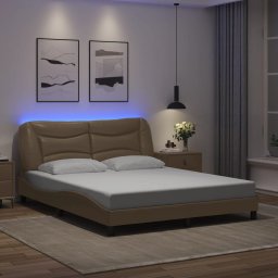 Cadru pat cu lumini LED, cappuccino, 160x200 cm piele ecologica GartenMobel Dekor