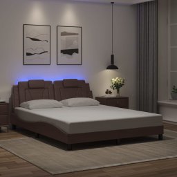 Cadru de pat cu lumini LED, maro, 160x200 cm, piele ecologica GartenMobel Dekor