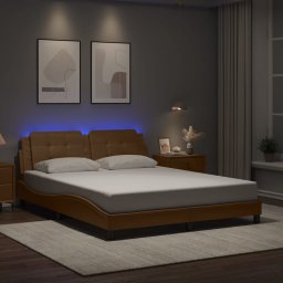 Cadru pat cu lumini LED, cappuccino, 160x200 cm piele ecologica GartenMobel Dekor