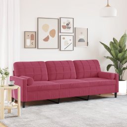 Canapea cu 3 locuri cu pernute, rosu vin, 210 cm, catifea GartenMobel Dekor