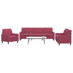 Set canapea cu perne, 3 piese, rosu vin, catifea GartenMobel Dekor