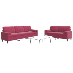Set canapea cu perne/rulouri, 2 piese, rosu vin, catifea GartenMobel Dekor