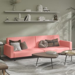 Canapea extensibila cu 2 locuri, roz, catifea GartenMobel Dekor