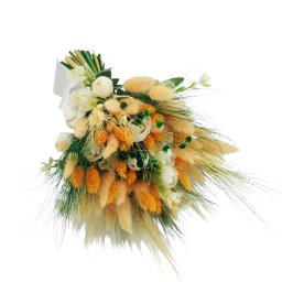 Buchet mireasa/nasa din flori uscate, verde-galben-alb - ILIF501023