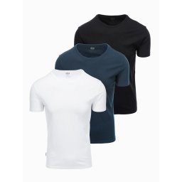 Ombre BASIC men's cotton t-shirt set with round neckline - black/white/ navy