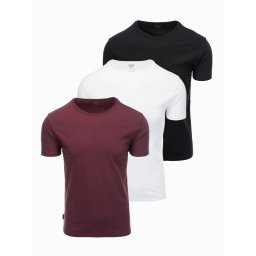 Ombre BASIC men's cotton t-shirt set with round neckline - black/white/maroon