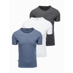 Ombre BASIC men's cotton shirt set with round neckline - white/graphite/blue denim
