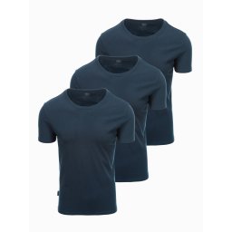 Ombre Set of men's BASIC cotton shirts with round neckline - 3x navy blue