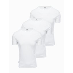Ombre Set of men's BASIC cotton shirts with round neckline - 3x white