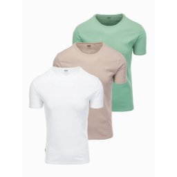 Ombre BASIC men's cotton shirt set with round neckline - gray-green/white/beige