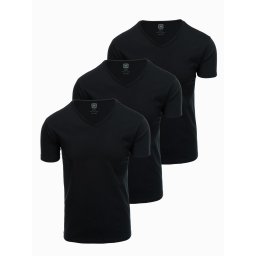 Ombre BASIC men's cotton V-neck t-shirt set - 3x black