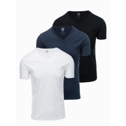 Ombre BASIC men's V-neck cotton t-shirt set - black/white/blue