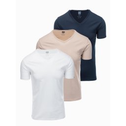 Ombre BASIC men's cotton V-neck T-shirt set - white/sand/green