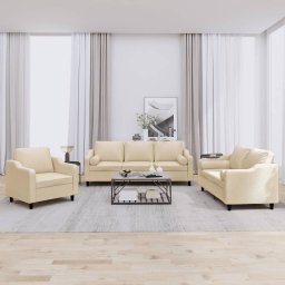 Set de canapele cu perne, 3 piese, crem, textil GartenMobel Dekor