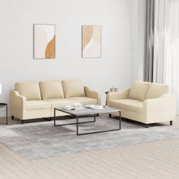 Set de canapele cu perne, 2 piese, crem, textil GartenMobel Dekor