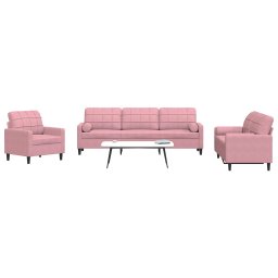 Set canapele cu perne/rulouri, 3 piese, roz, catifea GartenMobel Dekor