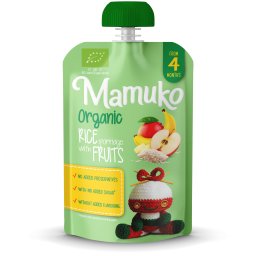 Porridge de orez cu fructe bio 4+ luni 100g Mamuko