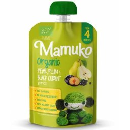 Piure de pere, prune si coacaze negre bio 4+ luni 100g Mamuko