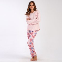 Pijamale Dama din Bumbac 100% Vienetta, Model 'Live the Dream' Pink Confort Roz și Dulce
