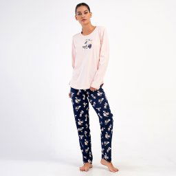 Pijamale Dama din Bumbac 100% Vienetta, Model 'Catch a Falling Star' Pink Somn Liniștit și Relaxare