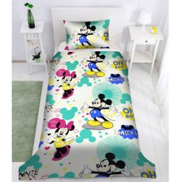 Lenjerie 3 piese Pat 160x80 Minnie si Mickey crem