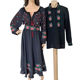 Rochie și ie brodată cu motive tradiționale, set damă-bărbat - LLDJ501016