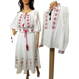 Rochie damă și ie bărbătească brodate tradițional, set damă - bărbat - LLDJ501011