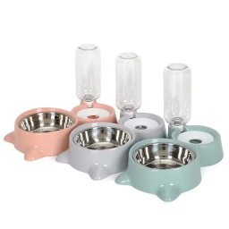 Ansamblu bol inox + sticla apa forma pisica