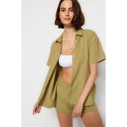Trendyol Green Woven Linen Blend Shirt Shorts Beach Set
