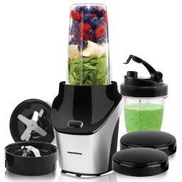 Blender Heinner HSB-T1000SS, 1000 W, lame inox, recipiente plastic de 1 si 0.45 litri, negru-inox