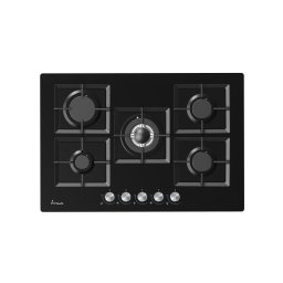 Plita incorporabila Fram FBH-M705IWF-GBK, Gaz, 5 arzatoare, Wok, aprindere electrica, gratare de fonta, Negru