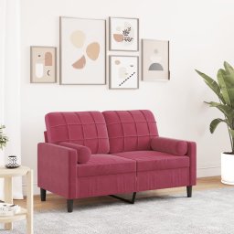 Canapea cu 2 locuri cu pernute, rosu vin, 120 cm, catifea GartenMobel Dekor