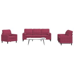 Set canapea cu perne/rulouri, 3 piese, rosu vin, catifea GartenMobel Dekor