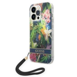 Husa Guess GUOHCP14XHFLSB iPhone 14 Pro Max 6.7 "blue / blue hardcase Flower Strap