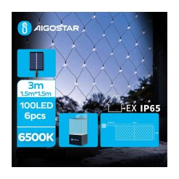 Ghirlandă solară LED Aigostar, 100 LED/8 funcții, 4,5x1,5m, IP65, alb rece